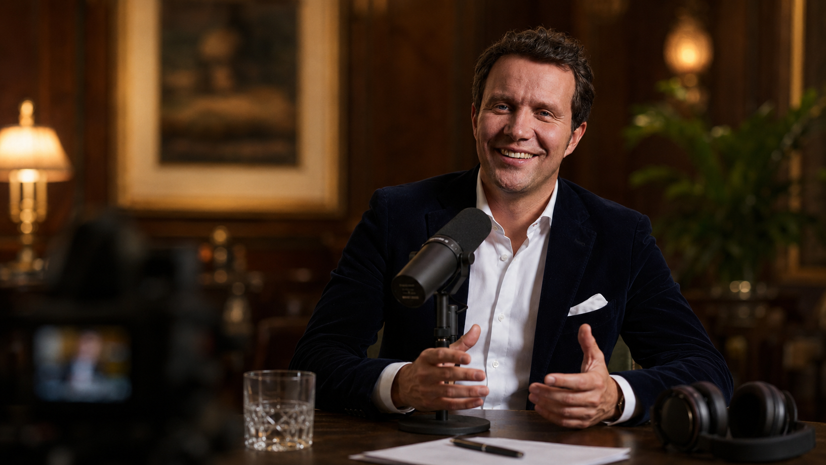 Prof. Dr. Burkhard von Freyberg im Gespräch mit einem Mikrofon für Podcast, Radio oder TV