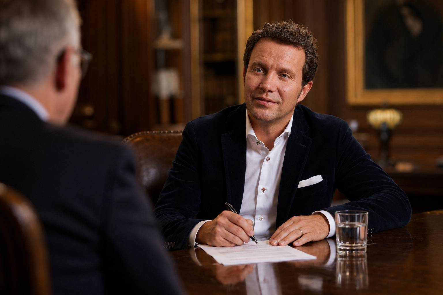 Burkhard von Freyberg in einer Beiratssitzung am Konferenztisch